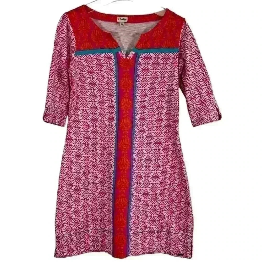 Hatley Women's Peplum Sleeve Dress Cross Hatch Tropics SIZE-S/P